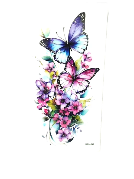 Hayal Sepeti Geçici Dövme 9,5x19CM Tattoo Minimal Tattoo Aksesuar Şık  RENKLİ KELEBEKLER MODELİ - 6