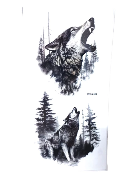 Hayal Sepeti Geçici Dövme 9,5x19CM Tattoo Minimal Tattoo Aksesuar Şık  ULUYAN KURT MODELİ - 5