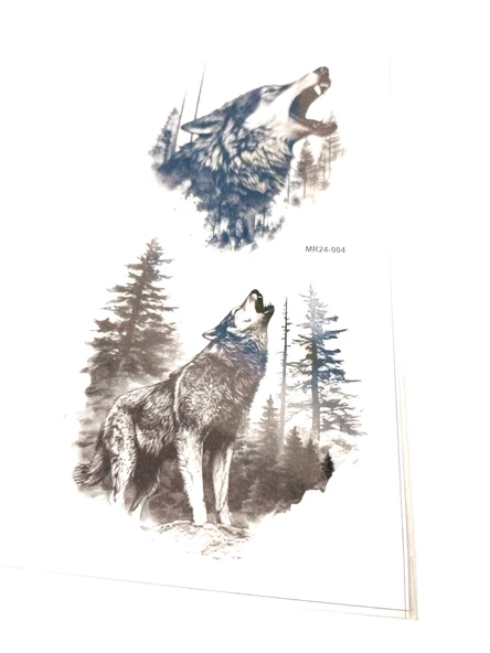 Hayal Sepeti Geçici Dövme 9,5x19CM Tattoo Minimal Tattoo Aksesuar Şık  ULUYAN KURT MODELİ - 3