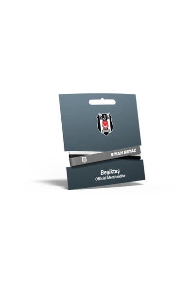 Beşiktaş Orijinal Lisanslı 3'lü Siyah Beyaz Silikon Bileklik Kartal Baskılı Hediyelik Ahşap Kutulu - Resim 3