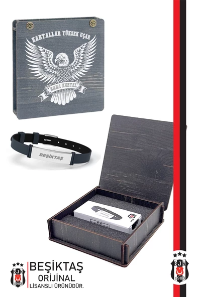 Beşiktaş Orijinal Lisanslı Fashion Ayarlanabilir Bileklik Hediyelik Ahşap Kutulu