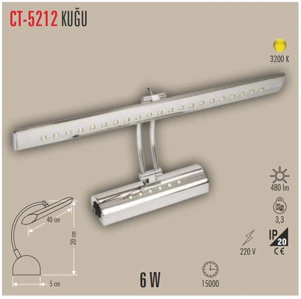 Cata Krom 6W Led Tablo Apliği 1 Kademe Gün Işığı(Sarı Işık) 3200K 220V 420 Lümen - 1