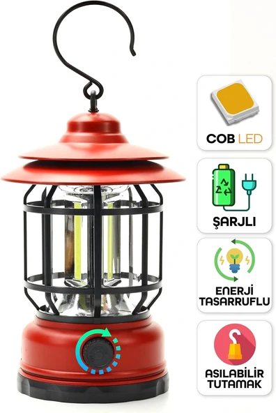 Nostalji Badem Ledli Kamp Feneri Şarjlı Beyaz Işık - Resim 5