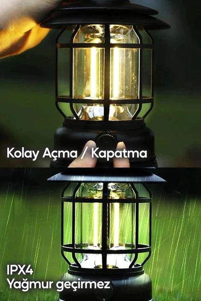 Nostalji Badem Ledli Kamp Feneri Şarjlı Beyaz Işık - Resim 4