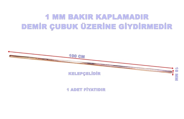 MUTLUSAN 18mm 1metre Bakır Boru Giydirme Kaplamalı Demir Topraklama Çubuğu - 2