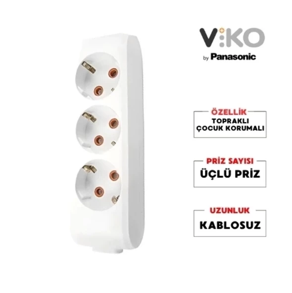 VİKO Multilet Üçlü Grup Priz Topraklı Klemensli (Kablosuz)