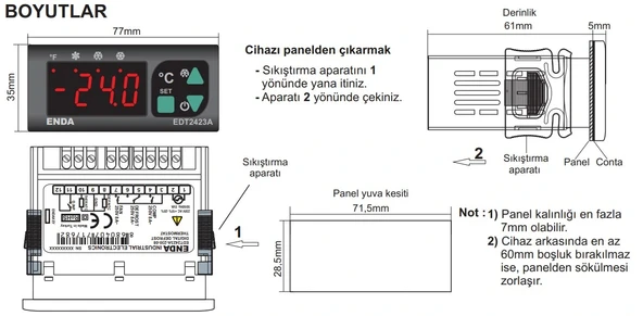 ENDA 75x35 -60...+150?C Derece Dijital Termostat 2xNTC Çift Röle Çıkışlı (2 Prob Dahil) - Resim 3