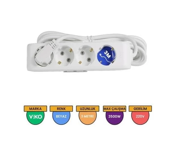 VİKO MULTİLET DÖRTLÜ 3MT GRUP PRİZ TOPRAKLI KLEMENSLİ