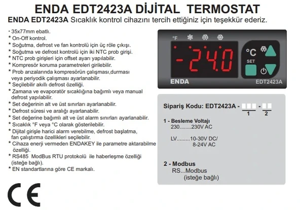 ENDA 75x35 -60...+150?C Derece Dijital Termostat 2xNTC Çift Röle Çıkışlı (2 Prob Dahil) - Resim 2