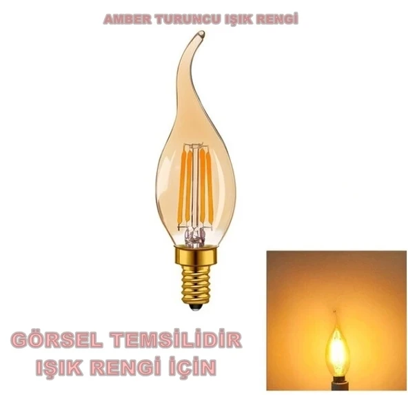 CATA 4w Rustik Led E-14 Ampul Amber Kıvrık Buji Lİnce Duy 220v 320lm