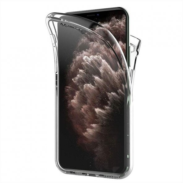 Apple iPhone 11 Pro Max 360 Derece Şeffaf Silikon Kılıf Komple Koruma