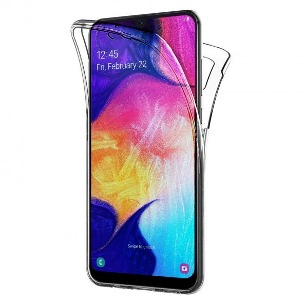 Samsung Galaxy A50 360 Derece Şeffaf Silikon Kılıf Komple Koruma