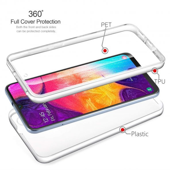 Samsung Galaxy A50 360 Derece Şeffaf Silikon Kılıf Komple Koruma - 5