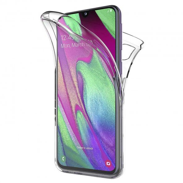 Samsung Galaxy A40 360 Derece Şeffaf Silikon Kılıf Komple Koruma