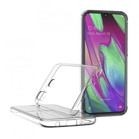 Samsung Galaxy A40 360 Derece Şeffaf Silikon Kılıf Komple Koruma - 4