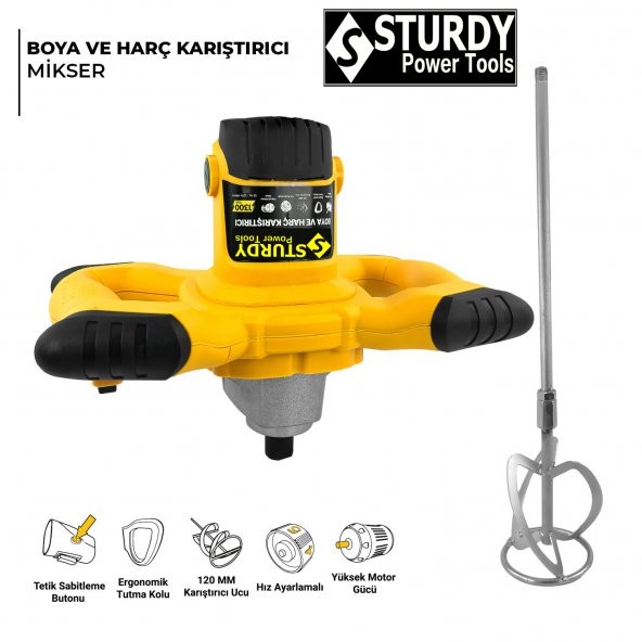 Sturdy Power Tools 3000 Watt 6 Kademe Hız Ayarı Boya ve Harç Mikseri Karıştırıcı - 3
