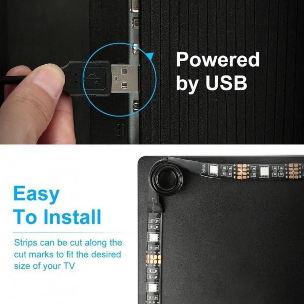 TV Arkası USB Led Işık RGB Şerit Led 3x50 cm Kumandalı Hazır set Kargo Bedava - 4