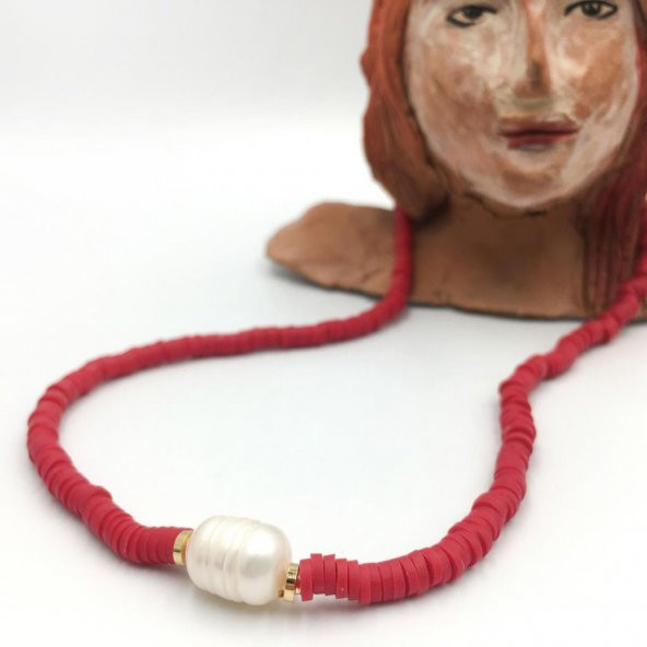Doğal İncili Fimo Boncuk Kolye - 4