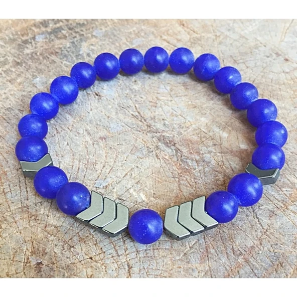 Korikom KBLK00062 Mat Mavi Jasper Akik Hematit Doğal Taş Bileklik