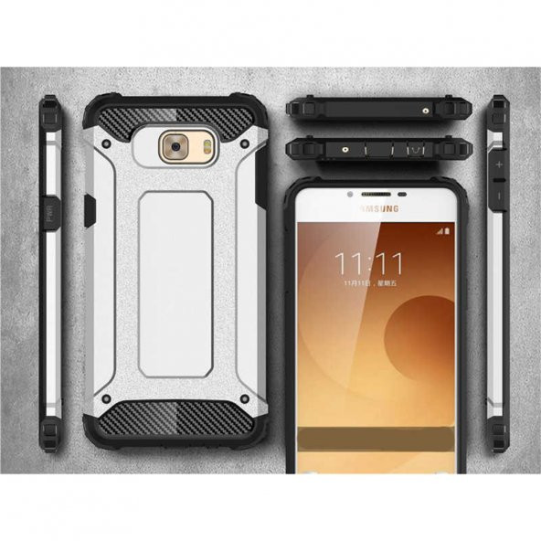 Samsung Galaxy C7 Pro Sert Zırh Çift Katmanlı Kılıf-Tank Korumalı - 6