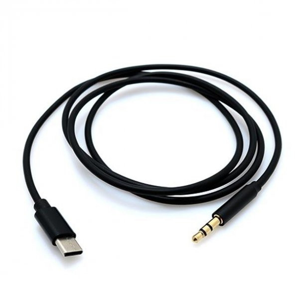 Type-C Aux Kablosu 3.5 mm Jak Siyah Kablo Altın Uçlu - 1