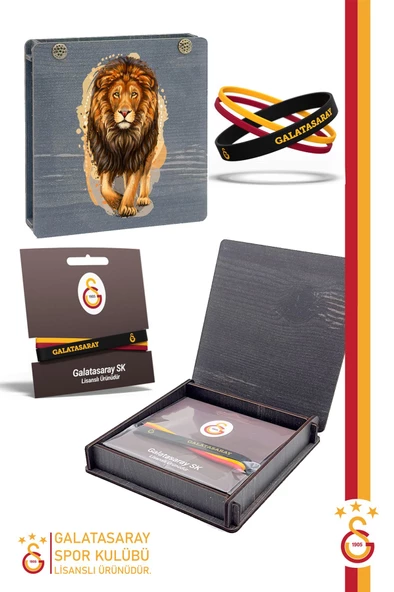 Galatasaray Orijinal Lisanslı 3'lü Silikon Bileklik Aslan Baskılı Hediyelik Ahşap Kutulu ürün görseli