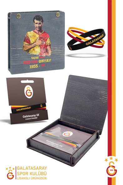 Galatasaray Orijinal Lisanslı 3'lü Silikon Bileklik Metin Oktay Baskılı Hediyelik Ahşap Kutulu