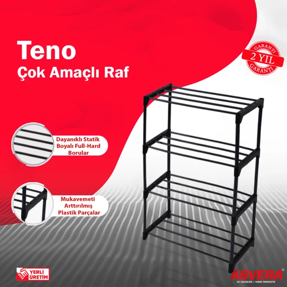 ASVERA Teno Çok Amaçlı Raf - 4 Katlı Metal Ayakkabılık - Organizer - Kitaplık - Çiçeklik