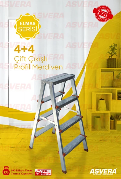 Elmas Serisi 4+4 Basamaklı Çift Çıkışlı Galvanizli Profil Merdiven (Ev, bahçe, işyeri için uygun)