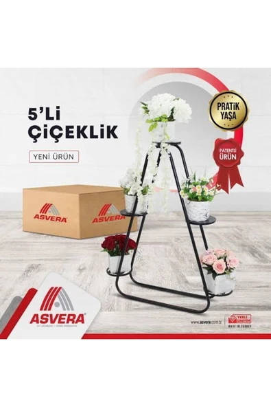 ASVERA - 5'li Metal Portatif Çiçeklikleri -  Çiçek Standı