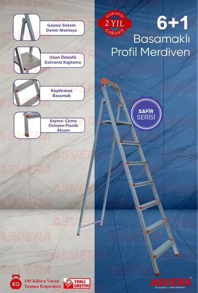 Safir Serisi 6+1 Basamaklı Galvanizli Profil Merdiven - Ev - Bahçe - İş Yeri İçin Dayanıklı