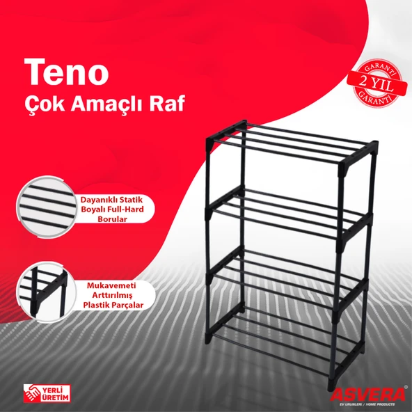 Safir Serisi - Teno Çok Amaçlı Raf - 4 Katlı Metal Ayakkabılık - Organizer - Kitaplık - Çiçeklik