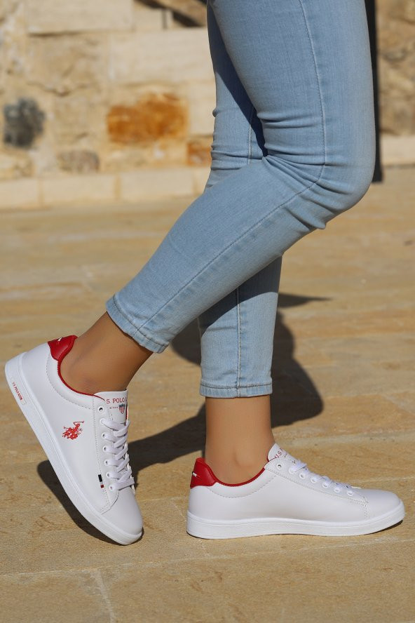 U.S. Polo Assn Franco Wmn Günlük Yürüyüş Kadın Spor Ayakkabı Beyaz - Kırmızı