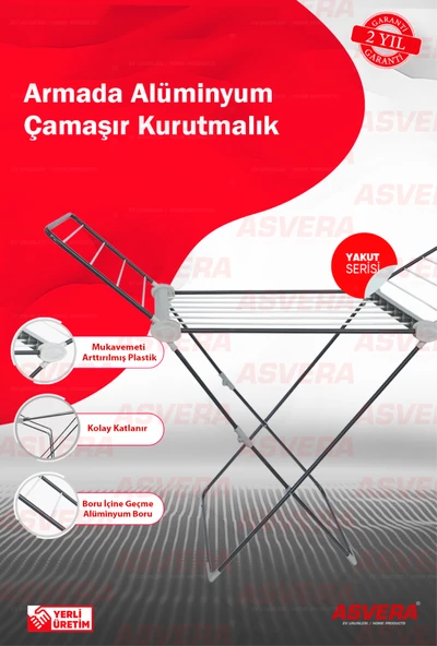 Yakut Serisi - Armada Alüminyum Borulu Çamaşır Kurutmalık - Kanatlı Çamaşır Kurutma Askısı