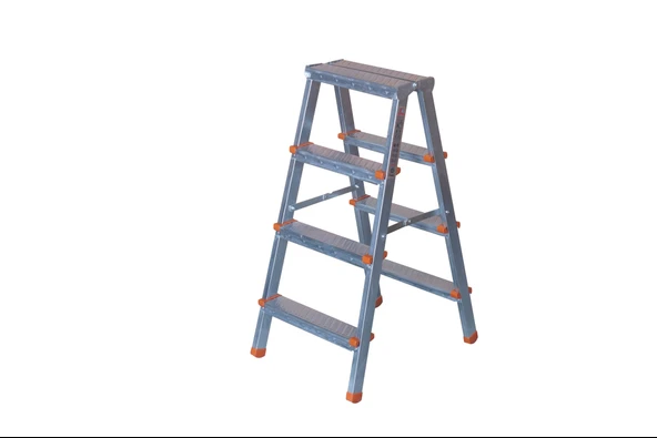 4+4 Basamaklı Çift Taraflı Galvaniz Profil Merdiven Katlanabilir Kaymaz Tabanlı 150 Kg Taşıma Kapasiteli