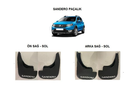 Dacia Sandero 2012-2020 Paçalık Tozluk Çamur 4 Parça Ön Arka