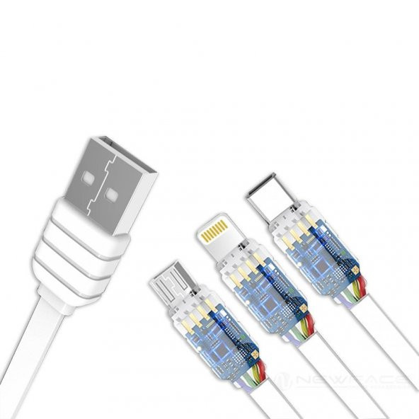 Konfulon S57 3 in 1 Usb Kablo Lightning, Type-C ve Micro Girişli 1,2 Metre 2,1 A Hızlı Şarj