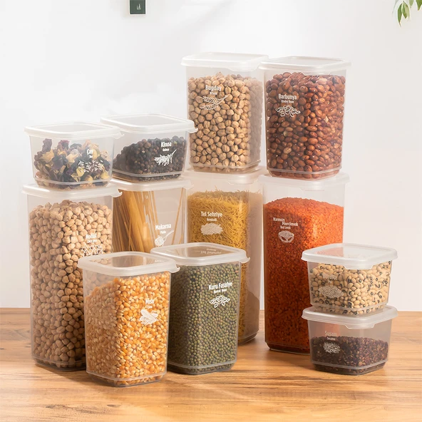 Porsima 1174 12'li Etiketli Kapaklı Gıda Kavanoz Saklama Kabı Seti Erzak Kabı Organizer Şefaf Kapak - Resim 2
