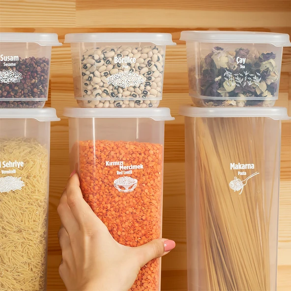 Porsima 1174 12'li Etiketli Kapaklı Gıda Kavanoz Saklama Kabı Seti Erzak Kabı Organizer Şefaf Kapak - Resim 4