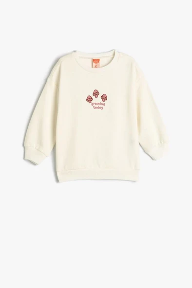 Koton Kız Bebek Sweatshirt Uzun Kollu Bisiklet Yaka Baskı Detaylı Şardonlu Pamuklu
