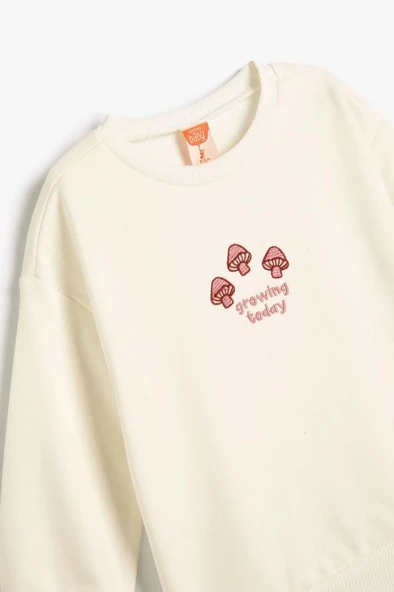 Koton Kız Bebek Sweatshirt Uzun Kollu Bisiklet Yaka Baskı Detaylı Şardonlu Pamuklu - 3