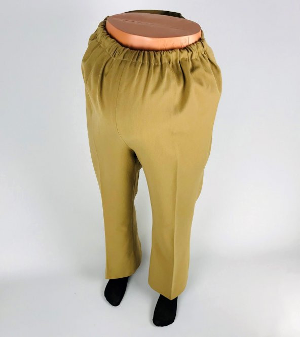 SNY Boru Paça Düz Renk Belden Ayarlanabilir Lastikli Camel Hamile Pantolon