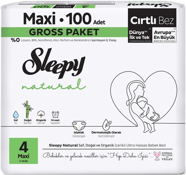 Sleepy Bebek Bezi Natural Beden:4 (7-14KG) Maxi 100 Adet Gross Pk
