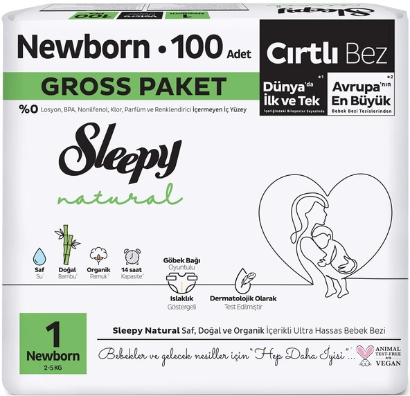 Sleepy Bebek Bezi Natural Beden:1 (2-5KG) Yeni Doğan Newborn 100 Adet Gross Pk