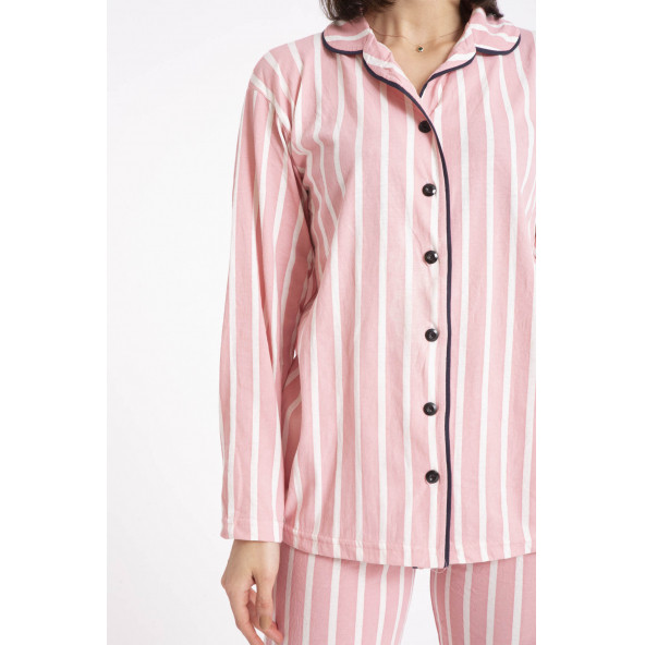 Kadın Pijama Takımı Gömlek Yaka Tam Düğmeli Pijama Tampap 3010 - 5