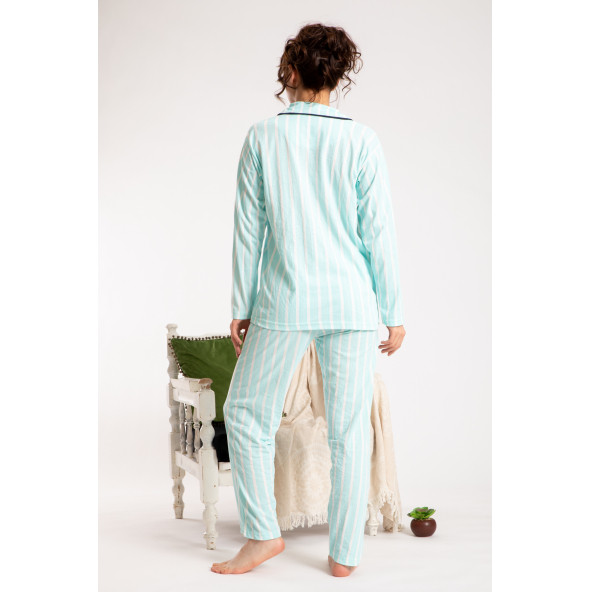Kadın Pijama Takımı Gömlek Yaka Tam Düğmeli Pijama Tampap 3010 - 6