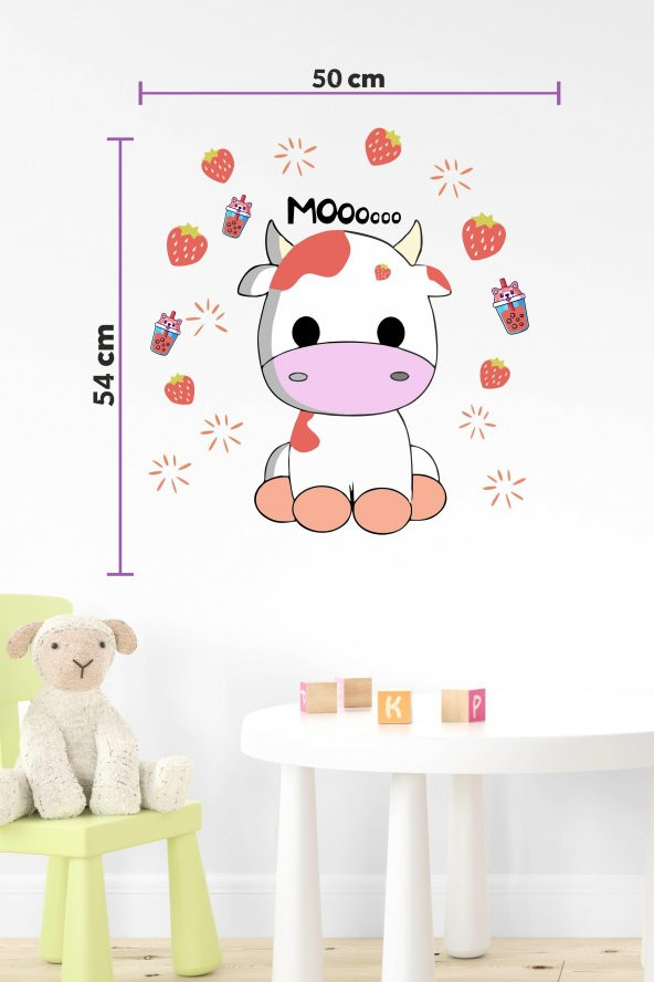 Sevimli İnek ve Çilekler Çocuk Bebek Odası Sticker - 3