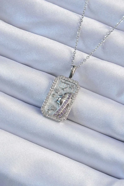 316L Çelik Zincir Gümüş Renk Zirkon Taşlı Yüz Figürlü Tarot Kolye - TJ-BKO9240 - 1