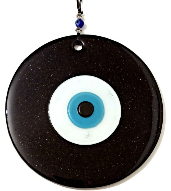 Mavi Nazar Boncuklu 16 Santimetre El Yapımı Siyah Duvar Süsü Nazarlık ürün görseli