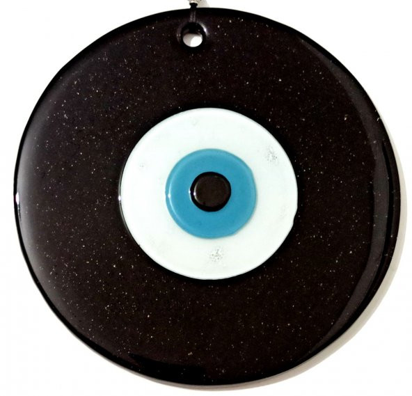 Mavi Nazar Boncuklu 16 Santimetre El Yapımı Siyah Duvar Süsü Nazarlık - Resim 2